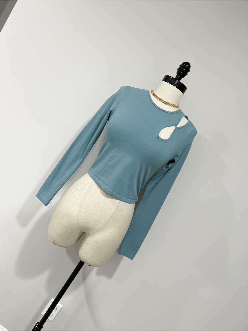 Cotton On Dusty Blue Long Sleeve Cutout Crop Top
